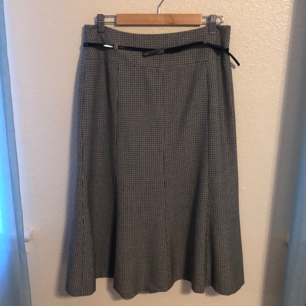 Houndstooth Midi Skirt with Belt